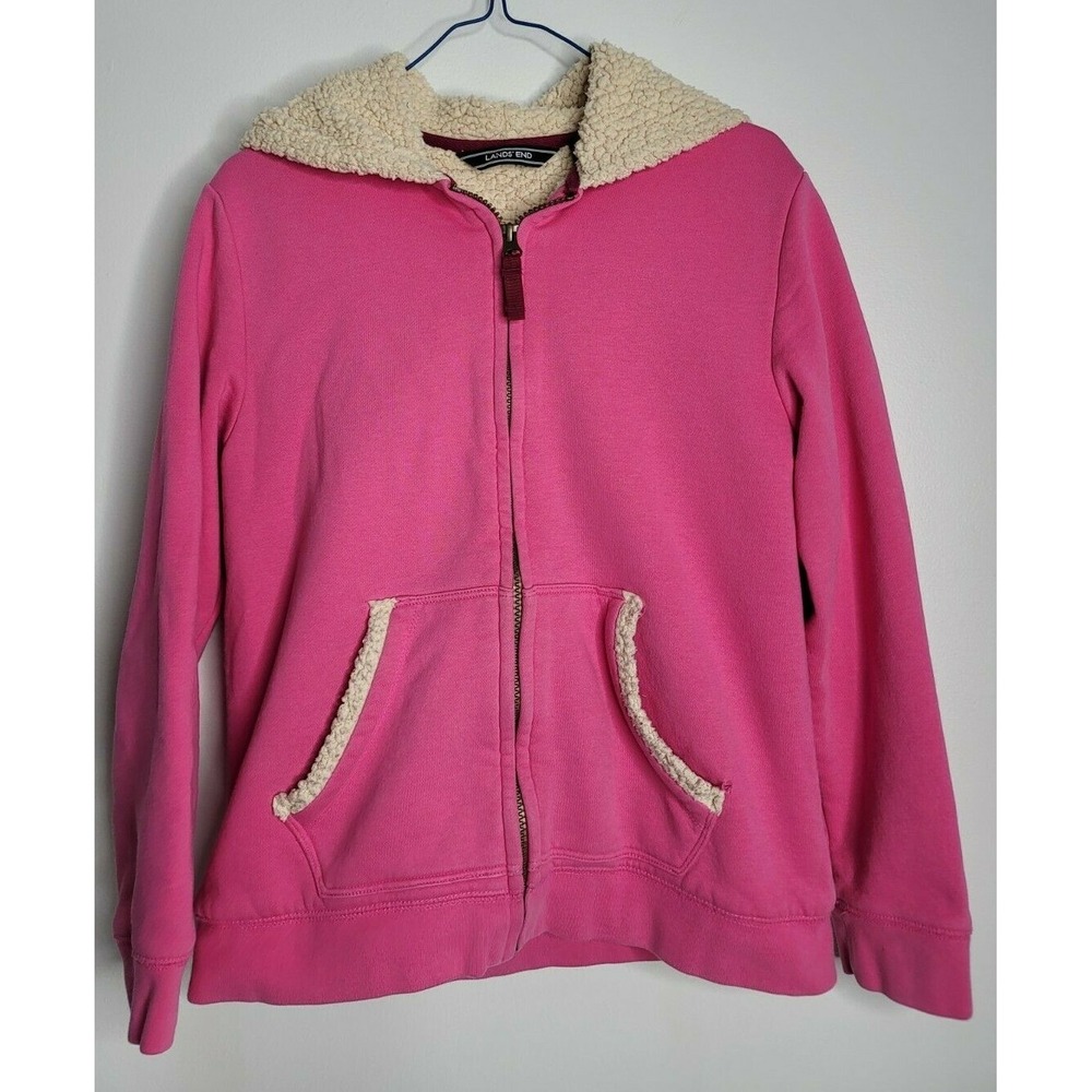 Lands' End Sherpa Lined Girls Winter Coat Jacket Pink Medium 10 12